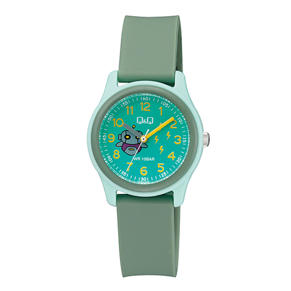 Q&Q VS59J006Y green resin band & round analog numeric dial girls casual watch