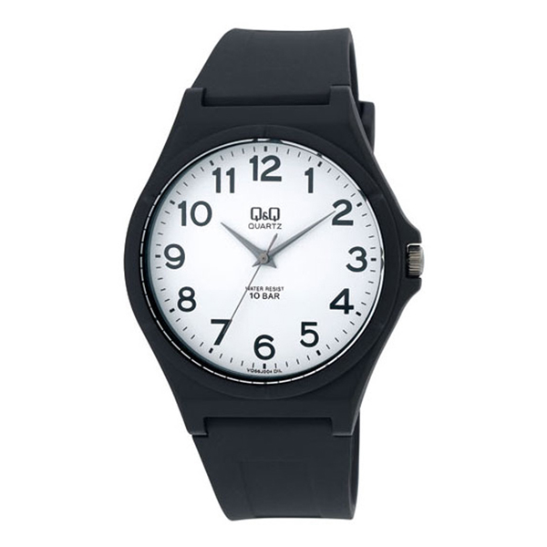 Q&Q VQ66J004Y black resin band & white analog numeric dial unisex classical watch