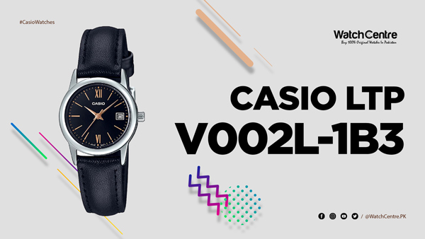 Casio-LTP-V002L-1B3 black dial black leather band analog woman's stylish Wrist watch review