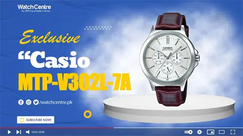 Casio MTP-V302L-7A brown leather strap silver multi-hand dial dress watch