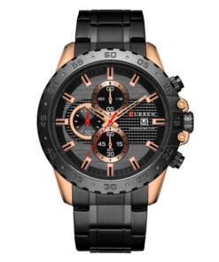 Curren 8334 black stainless steel chain round chronograph dial men's quartz wrist watch