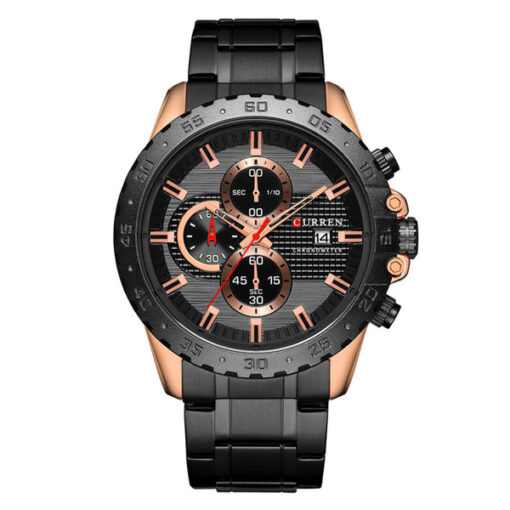Curren 8334 black stainless steel chain round chronograph dial men's quartz wrist watch