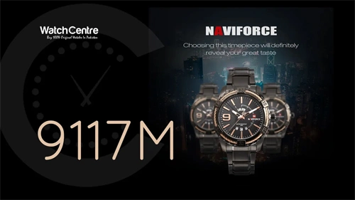 NaviForce 9117M black stainless steel chain men's stylish date day display watch video review