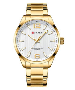curren 8434 golden stainless steel white analog dial mens wrist watch