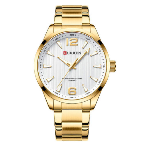 curren 8434 golden stainless steel white analog dial mens wrist watch