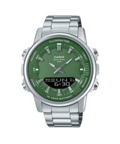 Casio AMW-880D-3A | Green Dial, All Stainless Steel Men's Watch