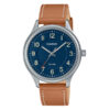 Casio MTP-B160L-2BV men's analog wrist watch in brown leather and blue analog dial