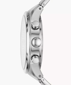 Side Buckle view of Fossil men's classic wrist watch in silver chain black dial