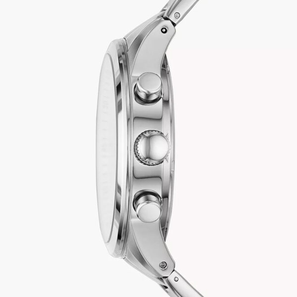 Side Buckle view of Fossil men's classic wrist watch in silver chain black dial
