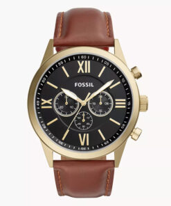 BQ2261 Fossil men's brown leather black chronograph dial dress watch