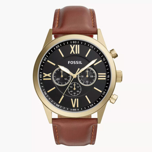 BQ2261 Fossil men's brown leather black chronograph dial dress watch