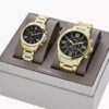 Fossil pair gift watch in golden chain and black chronograph dial