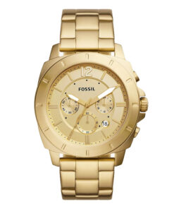 Fossil men's gold stainless steel chain and golden chronograph gift watch