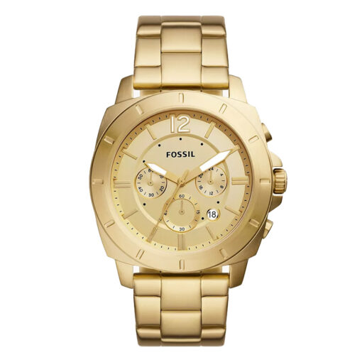 Fossil men's gold stainless steel chain and golden chronograph gift watch