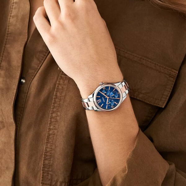 Fossil New Couple Gift Watch Set in Blue Dial & Rose Gold Chain - Image 4