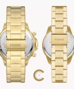 Fossil green dial and golden chain gift watch bracelet view