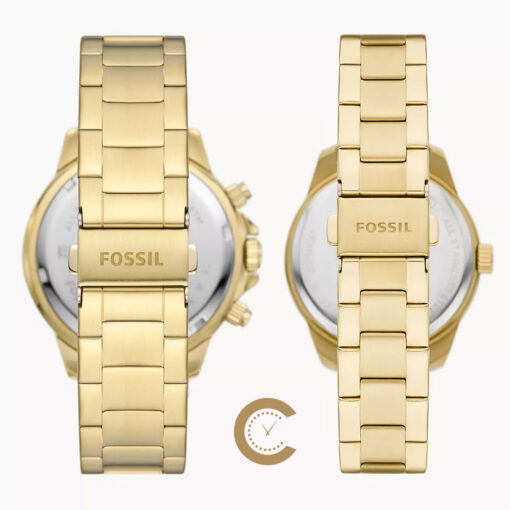 Fossil green dial and golden chain gift watch bracelet view