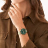 Fossil green dial and golden chain gift watch for women