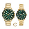 Fossil green dial golden chain gift watch set