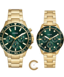 Fossil green dial golden chain gift watch set