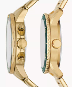 Fossil Pair Gift Watch for His & Her in Golden Chain & Green Dial - Image 5