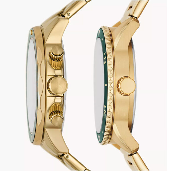 Fossil Pair Gift Watch for His & Her in Golden Chain & Green Dial - Image 5