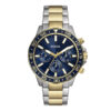 Fossil men's blue dial golden silver chain gift watch front view