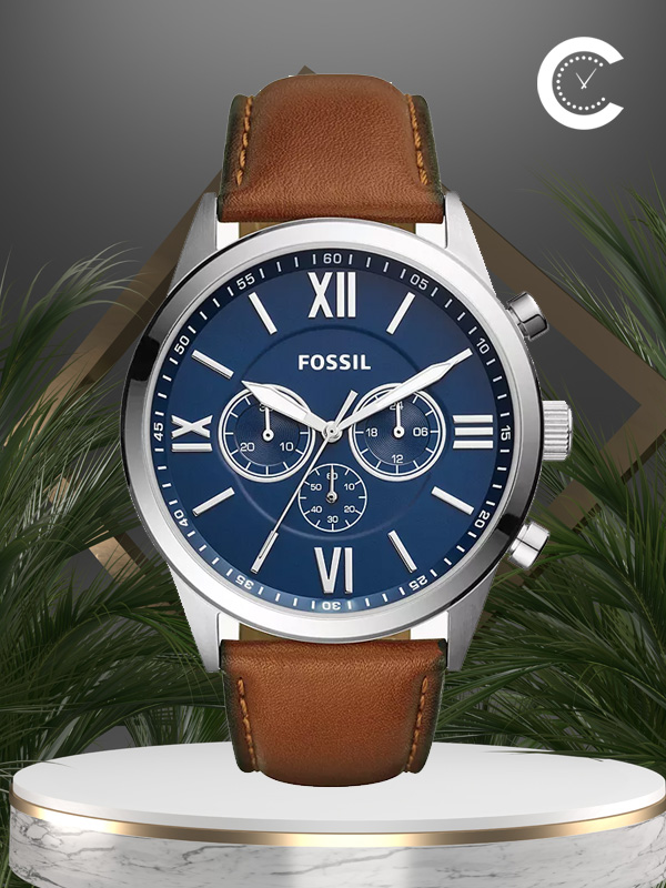 Fossil men's brown leather blue dial dress watch