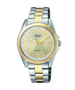 Q&Q A05A-001Y-Golden-dial-two-tone-chain-day-date-display-exclusive-mens-gift-watch