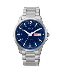 Q&Q A36A-003PY-silver-chain-stainless-steel-blue-dial-day-date-mens-dress-watch