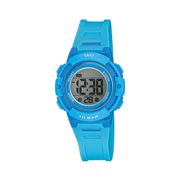 Q&Q M185J001Y-blue-resin-strap-digital-female-sports-watch