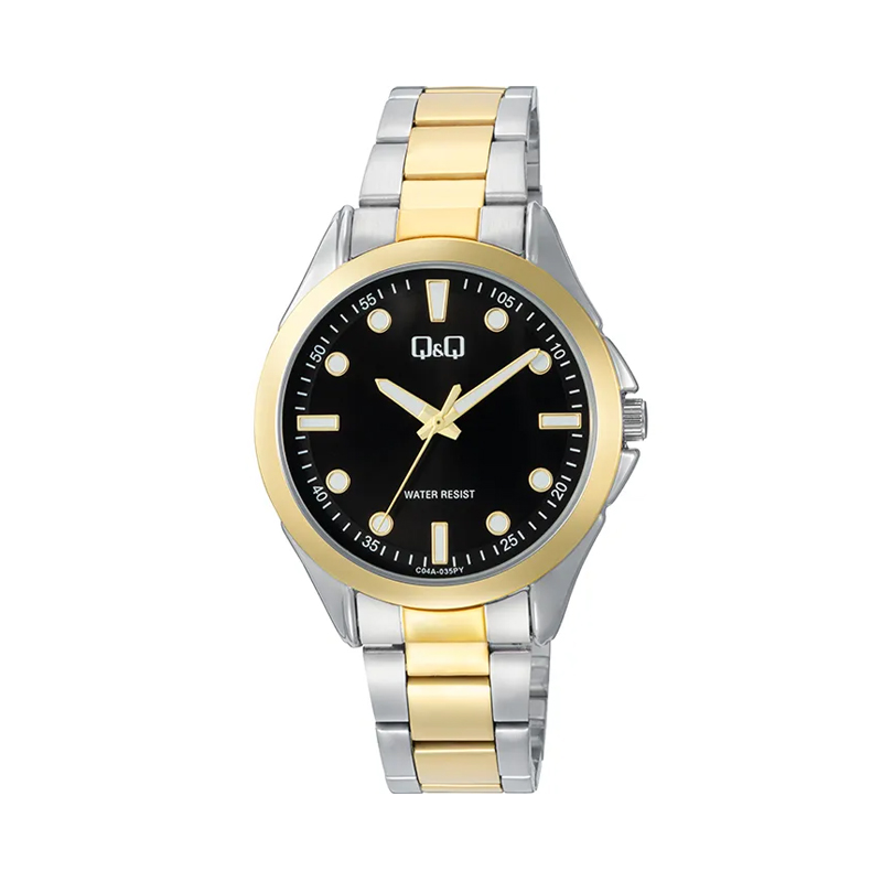 Q&Q-C04A-035PY-two-tone-chain-black-illuminator-dial-mens-gift-watch