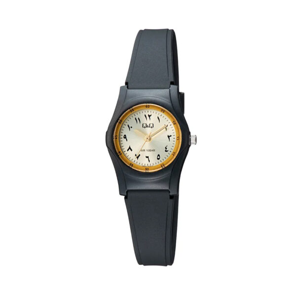 Q&Q-V46A-003VY-golden-arabic-analog-dial-black-resin-band-women-casual-wear-wrist-watch