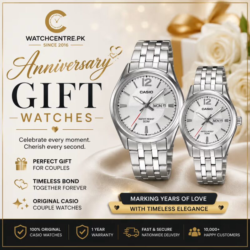 Anniversary silver gift watch set for couples banner