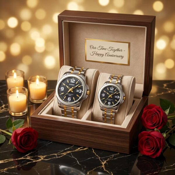 Original Casio Gold Silver Couple Watch Set in a premium gift box