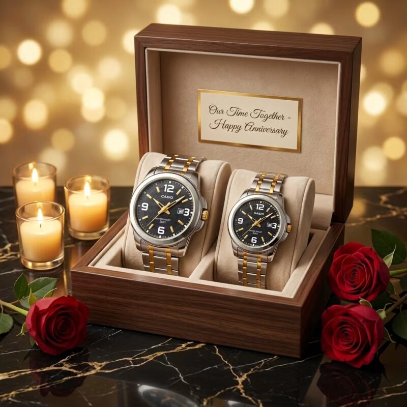 Original Casio Gold Silver Couple Watch Set in a premium gift box