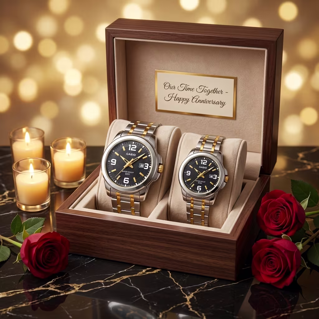 Original Casio Gold Silver Couple Watch Set in a premium gift box