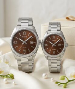 Premium Casio Brown Dial Couple Watch Set | Luxury Anniversary & Wedding Gift