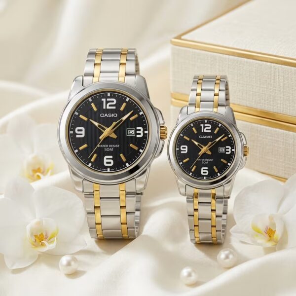 Luxury Casio Two-Tone Couple Watch Set | Premium Wedding Gift Watches Pakistan