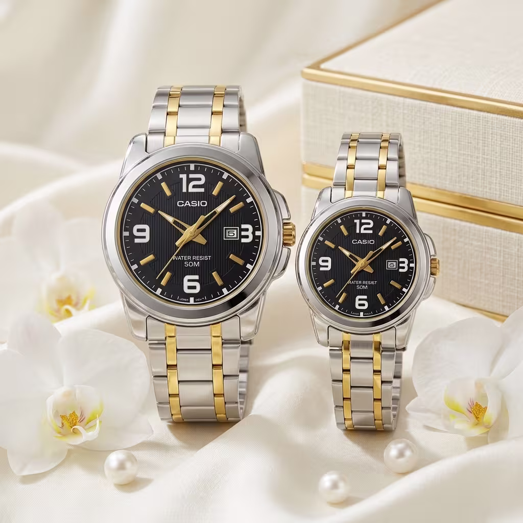 Luxury Casio Two-Tone Couple Watch Set | Premium Wedding Gift Watches Pakistan