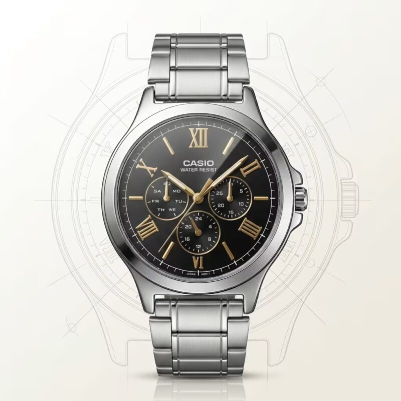 Casio MTP-V300D-1A2 Men's Multi-Function Stainless Steel Watch – Black Dial | Original Casio Pakistan