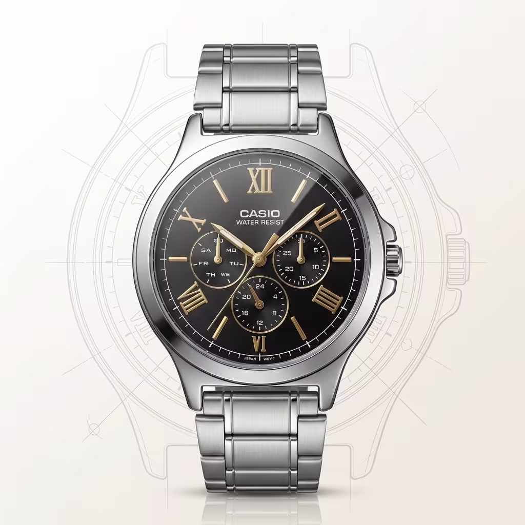 Casio MTP-V300D-1A2 Men's Multi-Function Stainless Steel Watch – Black Dial | Original Casio Pakistan