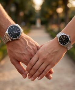 Elegant Casio Couple Watch Set in Black Dial showcased on couple wrists