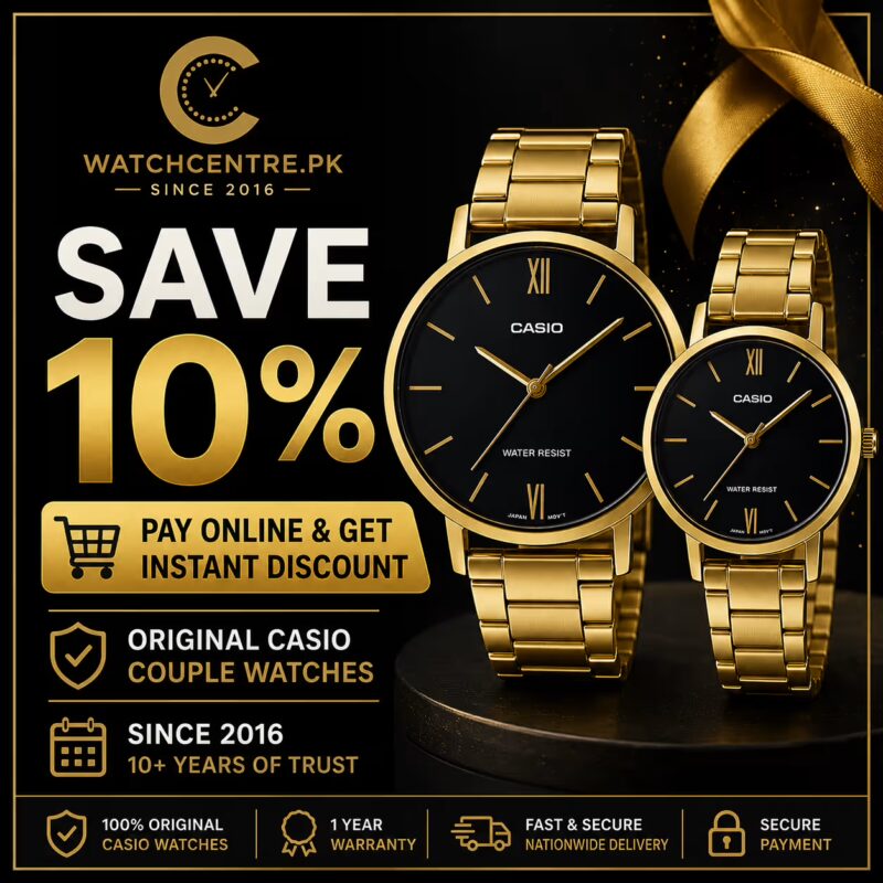 Couple watches 10% online payment discount banner