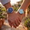 Luxury Casio Blue Dial Couple Watch Set displayed on couple wrists