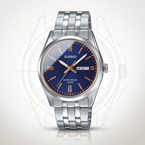 Casio MTP-1335D-2A2 Men's Blue Dial Day-Date Stainless Steel Watch | Original Casio Pakistan