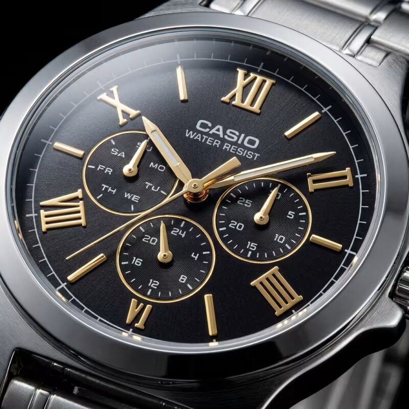 dial close up of Casio mtp v300d 1a2 multi hand dial men's watch