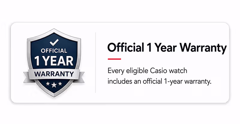 1 year official warranty of Casio watches in Pakistan from WatchCentre.PK