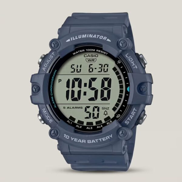 Casio AE-1500WH-2A men's digital blue resin watch with large display, Illuminator light, 100M water resistance, 5 alarms and 10-year battery