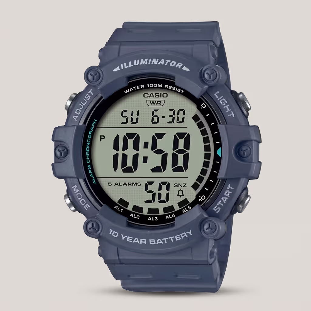 Casio AE-1500WH-2A men's digital blue resin watch with large display, Illuminator light, 100M water resistance, 5 alarms and 10-year battery